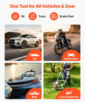 Fluid extractor banner showing four vehicle types: car, motorcycle, boat, and lawn equipment with orange badges
