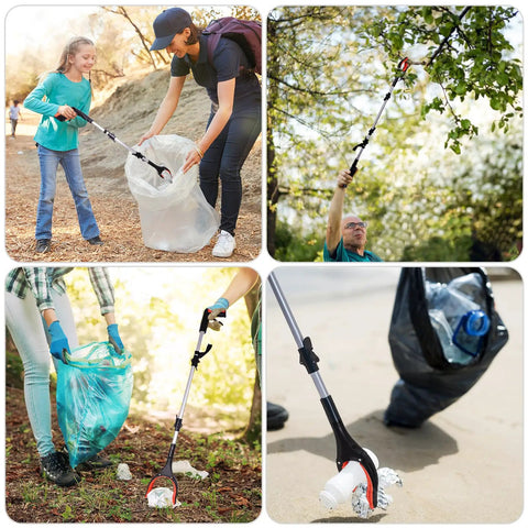 Quick Sweet And Steady 43 Inch Folding Reach Grabber Tool For Seniors Two Pack used for picking up trash outdoors.