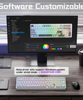 Rock Solid Aluminum Wireless Mechanical Gaming Keyboard With Dedicated Numberpad Featuring Tri Mode Bluetooth And Usb Wired Connection For Zero Lag Action And Butter Smooth Typing On Windows Mac And Tablets with customizable lighting settings on a monitor.