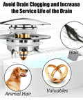 Bathtub Drain Stopper Pop Up Tub Stopper Hair Catcher with built-in hair and debris filter for easy use.
