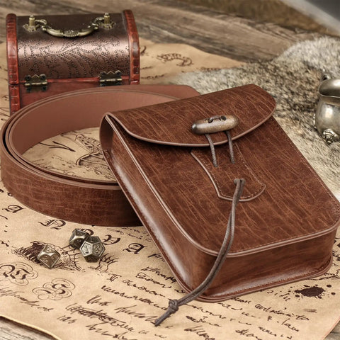 Top Tier Renaissance Belt Pouch And Retro Waist Bag Duo For Medieval Pirate Cosplay And Larp Essentials on a vintage styled map.