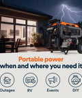 Tri Fuel Portable Generator With 12500 Starting Watts And 9500 Running Watts for home backup beside house at night.