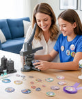 3 In 1 Button Maker Kit With 1 In, 1.25 In, And 2.25 In Molds For DIY Pin Badges, Keychains, And Fridge Magnets in use on table