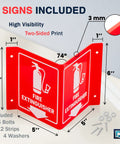 Fire Extinguisher Sign With Arrow 6 Inch 3D Two Sided Acrylic Projecting V Sign For Wall Mount Ideal For Offices Classrooms And Warehouses Bold White Text Easily Visible Fire Safety Signage Includes Screws 2 Pack