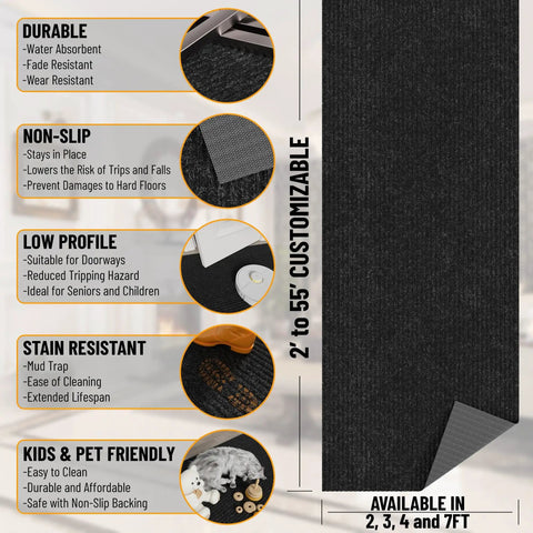 Durable Hallway Runner With Scraper Pile, Non Slip Rug Mat For Indoor And Outdoor Use, product features and benefits