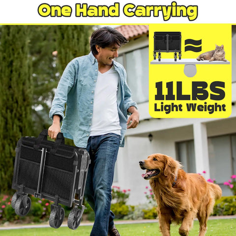 Man carrying Ultra Portable Collapsible Wagon Cart With Wheels, 360Lb Load Capacity, Folding Utility Wagon, 11Lb Frame