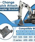 X Change Coupler Bracket Quick Attach For Bobcat E Series And Old Style Quick Attach Mini Excavator Bucket Mounting Accessory Heavy Duty Steel Construction Durable Attachment Bracket For 325 328 331 334 337 341 430 435 And E Series Models shown with excavator.