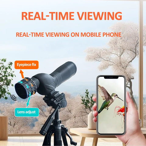 4MP WiFi Eyepiece Camera For 24mm To 50mm Telescope And Microscope Digital Camera Accessories With 32GB, phone displaying bird