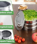 Stainless Steel Seed Sprouting Kit, 3-Tier Microgreens Growing Tray Set With Encrypted Mesh on kitchen counter with vegetables