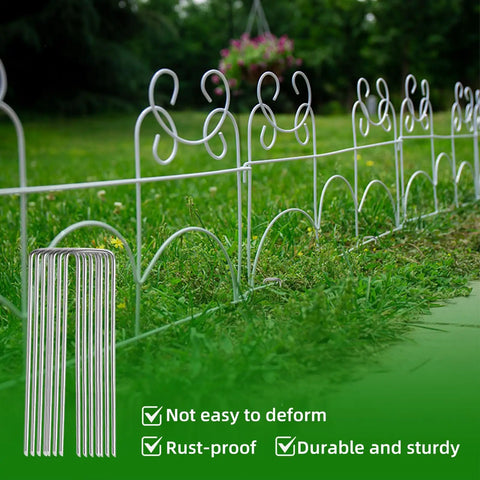 Tough As Nails Heavy Duty Galvanized 5 Inch Lawn Staples 11 Gauge U Shaped Ground Spikes securing garden fence