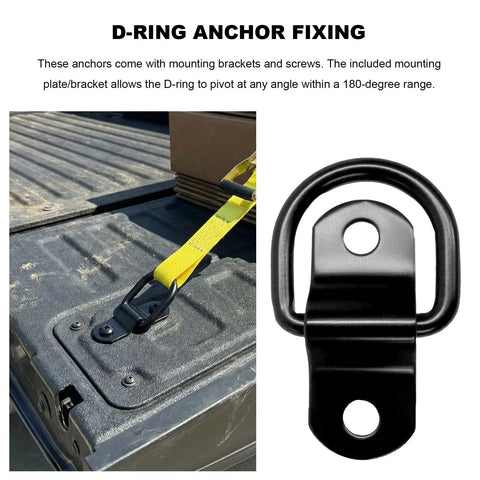Hella Secure Heavy Duty D Ring Tie Down Anchors 10 Pack Quarter Inch 2400 Lbs close-up of swivel anchor mounted on truck bed.