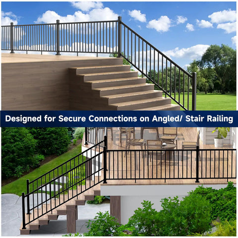 Heavy Duty Aluminum Railing Brackets 4 Pack With Stair Foot For Angled Decks And Porches on outdoor stair and deck railings.