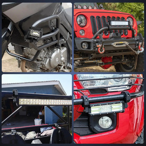 Four Pack Aluminum Mounting Bracket Kit For LED Off Road Light Bars Fits 1 Inch To 2 Inch Tubes Tube Clamp For Roof Roll Cage Holder Black Two Year Warranty installed on red and black vehicles.
