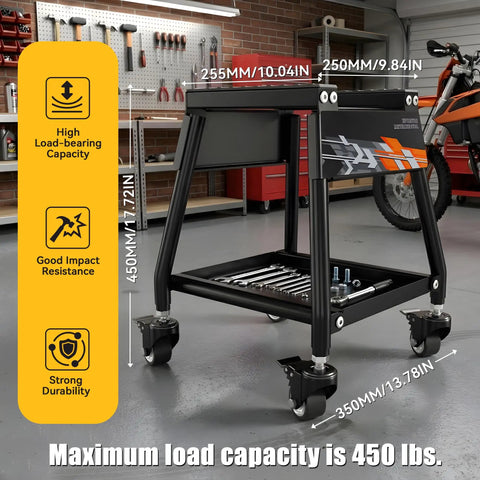 Beefed Up Heavy Duty Dirt Bike Stand With Wheels Universal Detachable Lift Panel Anti Slip for Maintenance, Black