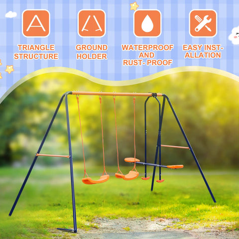 Backyard Swing Set For Kids Built Tough With 440 Lb Capacity Heavy Duty A Frame Metal Frame Two Seats And One Glider