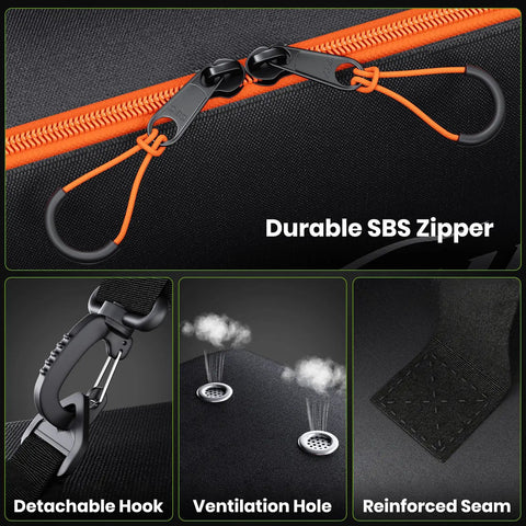 Close-up of durable SBS zipper and reinforced seams on Padded Snowboard Bag For Air Travel, Waterproof 1680D Rip-Resistant Case, 155cm