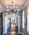 Matte Black Sputnik Chandelier With 12 Lights Adjustable Modern Ceiling Fixture in hallway, vintage industrial vibe style