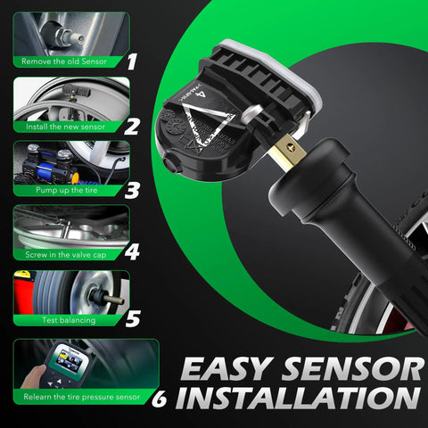 433MHz TPMS Sensor Four Pack For Chevy GMC Buick Cadillac - Easy Install Tire Pressure Monitor Replacement Kit, Plug-And-Play, Reliable Readings, Fits Chevy Blazer And More GM SUVs, close-up of sensor