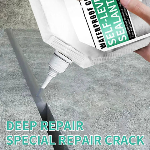 Tough As Nails Waterproof Self Leveling Sealant For Deep Crack Repair And Patching Rapid Set High Elasticity Concrete Filler being applied to a concrete crack.