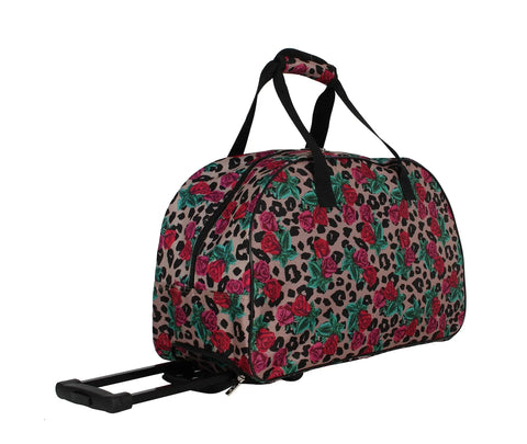 Lightweight Carry On Luggage With Two Rolling Wheels Leopard Rose Pattern 22 Inch Duffel for weekender travel