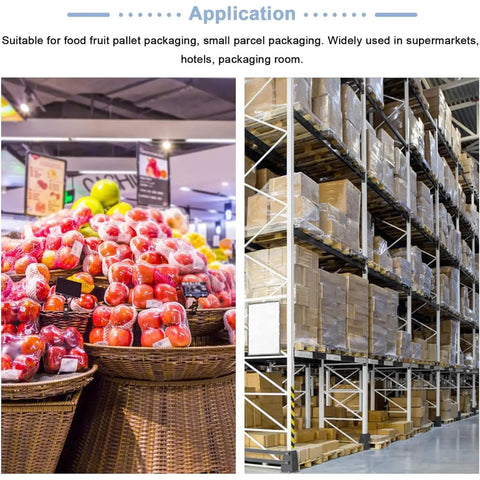 Supermarket fruit and warehouse pallets with Manual Stretch Film Dispenser That Makes Wrapping A Breeze With Adjustable Torque Clamps