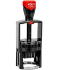 Rock Solid Heavy Duty Self Inking Date And Time Stamp With Custom Text Message And Crisp Black Ink visible in black and red design.