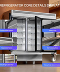Kickin Cold Three Door Commercial Beverage Refrigerator With Tough Stainless Steel Frame, showing core details and features.