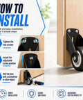 Installation guide for ElaraBerry 12 Pcs 2'' Anti-sag Gate Support Wheels, Black Caster Roller on door.