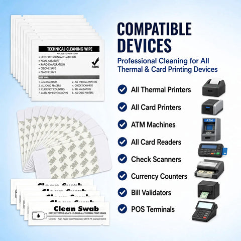 Top Shelf Printer Cleaning Kit For ID Card Printers Packs Four Printhead Swabs Ten Adhesive Cards And Fresh Wipes with cleaning wipes.