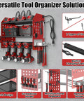 Power Tool Organizer Wall Mount With Charging Station, 3 Tier Red Garage Shelf, Built In 6 Outlet Power Strip And 1.65m Cord For Quick Charging, Grab And Go Access, And Neat Tool Storage.
