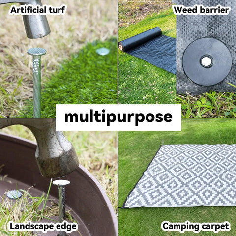 Six Inch Spiral Landscape Stakes 100 Pack With Gasket Heavy Duty Galvanized Metal Garden Stakes securing mat, turf, fabric.