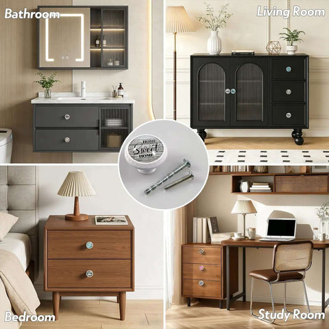12 Pack Motivational Quote Cabinet Knobs For Kitchen And Bathroom With Rustic Wood Farmhouse Charm, installed on various furniture