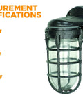 Wall Mount Light In Hammered Black Finish With Die Cast Aluminum Cage Built Tough 100 Watt Incandescent Rugged Industrial Design