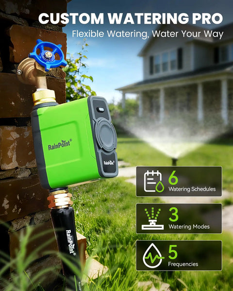 WiFi Water Timer For Garden Hose And Sprinkler System With Smart Valve and Brass Inlet on outdoor faucet