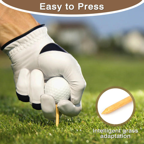 Golfer placing ball on Natural Bamboo Golf Tees 200 Pack With 2-3/4 Inch And 3-1/4 Inch Sizes Available Reduce Friction And Side Spin