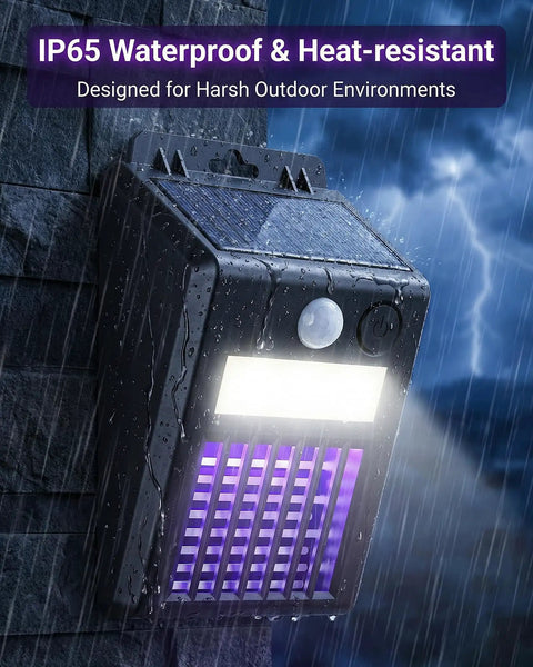 Solar Powered Bug Zapper Outdoor 2 In 1 Waterproof Cordless Mosquito Killer Lamp With UV Light And Motion Sensor Light