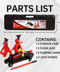 Beefy 2 Ton Hydraulic Low Profile Trolley Floor Jack With Blow Mold Carrying Case And 1 Pair 2 Ton Jack Stands For Home Garage