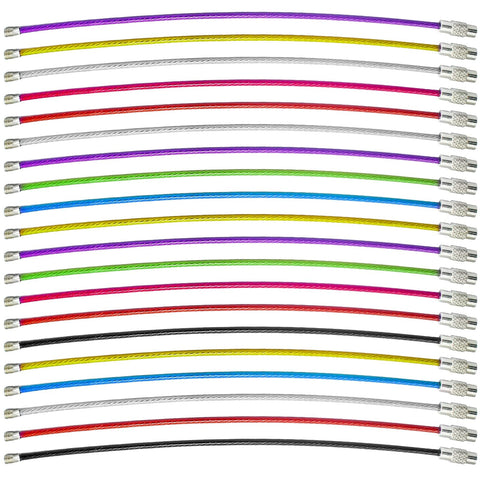20 Pieces Stainless Steel Wire Keychains With Rubber Covered Cable Rings 1.5mm Thick 5.9 Inch Length For Luggage Tag Loops Multi Color Set