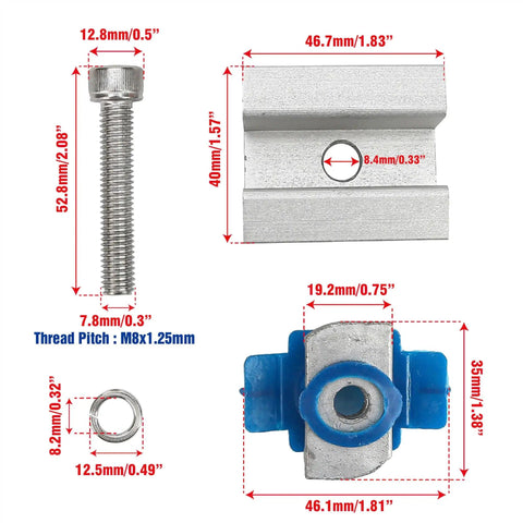 Adjustable Solar Panel Mounting Bracket Clamps Kit For Aluminum Roof Mount Wide Mid Clamps dimensions and components.