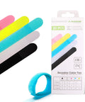 Twenty Pack Reusable Cable Organizer Ties For Earbuds Headphones Chargers And Cables 3 Sizes Assorted Colors Set shown in box