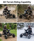 Rugged 72V Adult Electric Off Road Go Kart With Mid Motor Power navigating diverse terrains in different weather conditions.