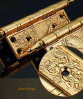 5-Inch European-Style Copper Door Hinge for Cabinets and Rooms, thick retro antique gold finish, detailed engraving, smooth operation