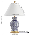 Blue And White Chinoiserie Ceramic Floral Table Lamp Set Of 2 With Linen Shade, 21 Inch Tall Vase Style Lamps For Living Room
