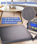 Heavy Duty Digital Postal Scale with 11.8 by 11.8 inch aluminum anti-slip platform, showing scale and digital display