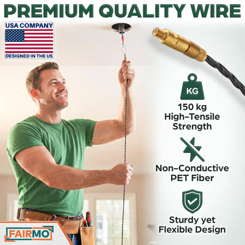 Fairmo 98.5 Ft Fish Tape With Extra Adapters Heavy Duty Pet Fiber Wire Puller Tool Kit For Electricians using cable in ceiling.