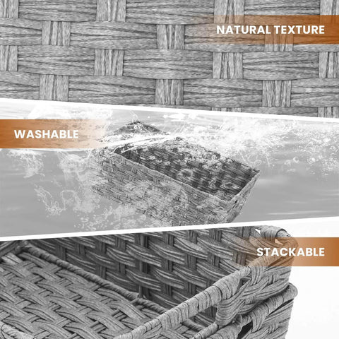 Large Woven Storage Baskets With Metal Frame Set Of 2 Waterproof And Washable 15 By 10.3 By 5.2 Inches Grey Durable Organizer