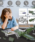 Child assembling 285 Piece Model Airplane STEM Build Set For Kids Ages 8 12 16 Hands On Science Kit With Simple Assembly