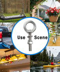 5 Pack M8 Stainless Steel Eye Bolts With Hex Nuts Flat And Spring Washers 30mm Heavy Duty Eyebolts Hardware Kit For Outdoor Hanging Tie Down Marine Rigging And Lifting, 304 eye bolt use scenes
