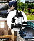 1HP Submersible Sump Pump For Sewage And Effluent, 5600 GPH High Flow, 40 Ft Lift, rugged cast iron for basement and septic use