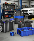 3 Tier Rolling Tool Box With Wheels Portable Stackable Garage Organizer Set with open trays and removable cup holder.